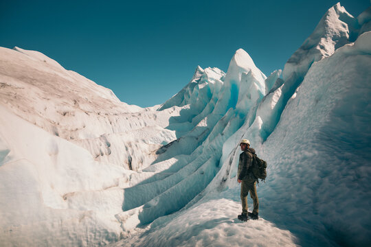 Adventurous hiker exploring Perito Moreno Glacier