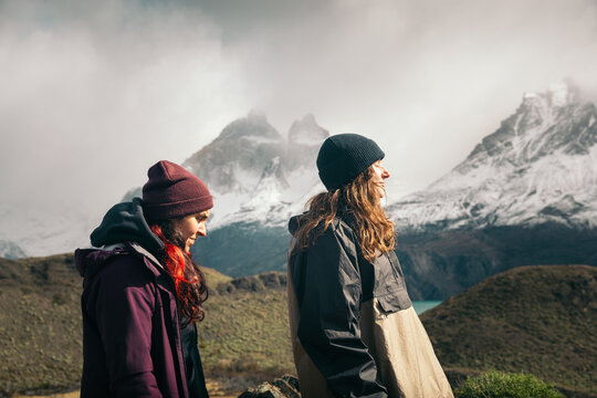 Two women enjoying fresh air in Torres del Paine, Chile
