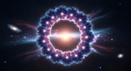 Obraz premium Cosmic phenomenon: a radiant accretion disk surrounding a supermassive black hole