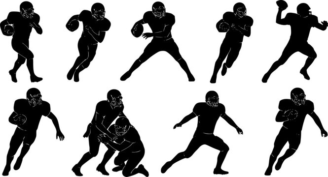 Vector silhouette of American football players on white background