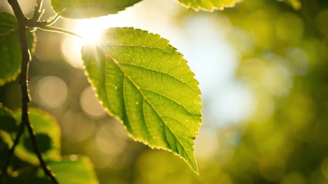 Sunlit Green Leaf Close-Up with Visible Veins