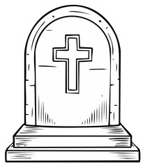 Obraz premium Stone Christian gravestone with cross symbol commemorating remembrance and eternal rest