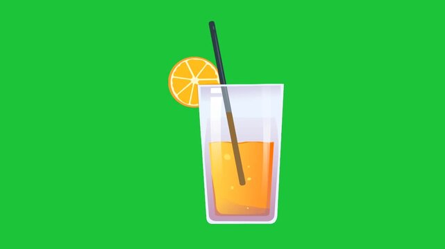 Fresh orange juice in glass with straw on green background refreshing drink concept minimal animation loop video