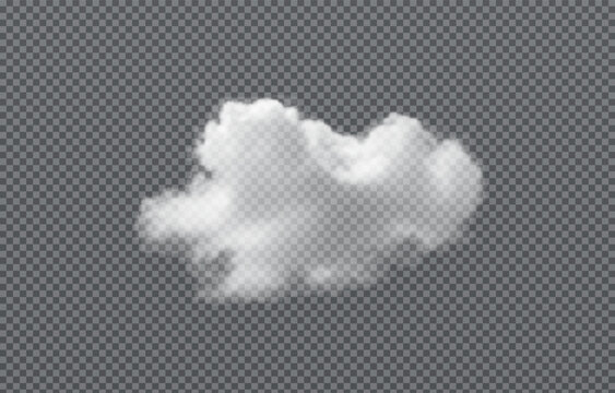 Vector realistic cloud, smoke or fog on isolated transparent background. Cloud png. Smoke pn