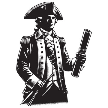American Patriot Holding Declaration Scroll Silhouette Vector