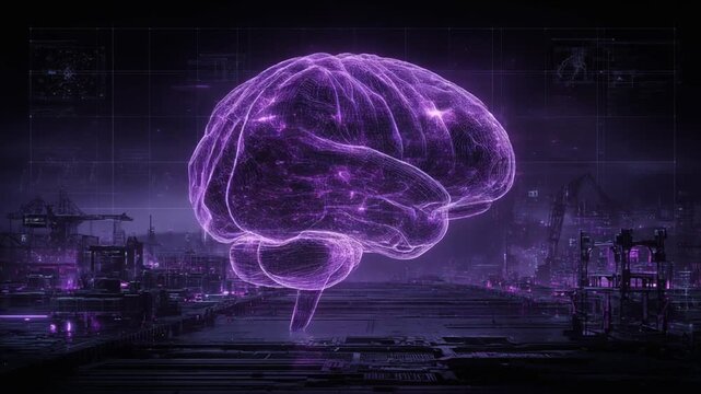 Digital rendering of a glowing brain technology and intelligence