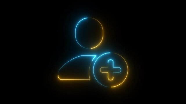 Add User Account Icon Neon Gold Blue Glow Symbol for Registration Signup Profile Interface.