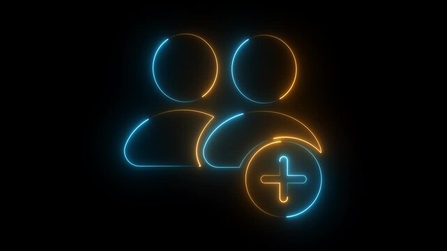 Add Team Members Icon Neon Gold Blue Glow User Group Signup Network Business Concept.