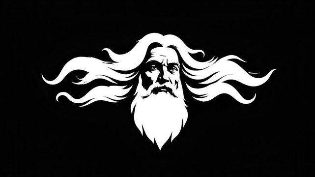 Stylized portrait silhouette of a bearded figure against a black backdrop