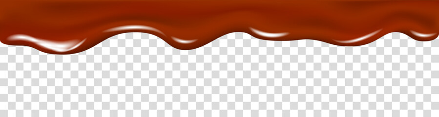 Realistic dark chocolate falling drops, dripping melted liquid cocoa cream. © alenaohneva