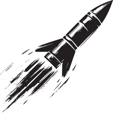 Stylized rocket launch with brushstroke effects, minimalist vect