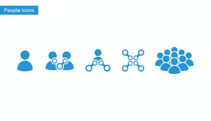 Blue icons representing people and connections in various configurations.