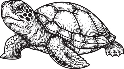Fototapeta premium Engraved Illustration of a Sea Turtle: A Detailed Line Art Marin