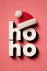 Fototapeta premium Festive ho ho typography with Santa hat on pink background for Christmas branding and celebration