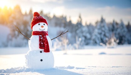 Naklejka premium Snowman in Winter Wonderland - A Festive Holiday Scene.