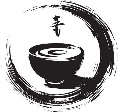 Minimalist Zen Illustration of Mugicha in Sumi-e Style with Brus