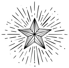 Obraz premium Hand Drawn Starburst with Radiating Lines and Small Stars Symbolizing Energy and Brightness