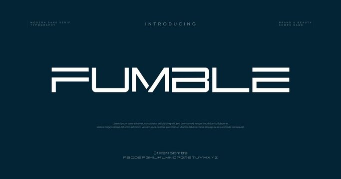 Minimalist digital display of the word fumble in bold white letters against a dark background