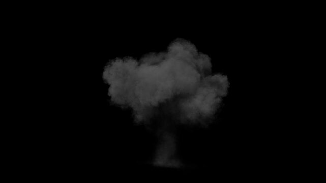 Realistic explosion with orange fire and thick grey smoke on transparent background for cinematic vfx chroma key composting and video editing
