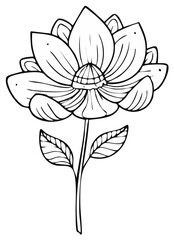 Hand-drawn flower with detailed petals. Floral design for coloring pages and botanical illustration.