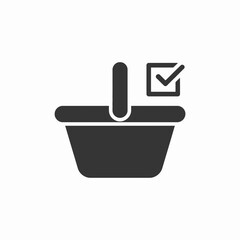 A shopping basket icon with a checkmark indicating completion or confirmation of purchase. isolated on white background, Vector, illustration