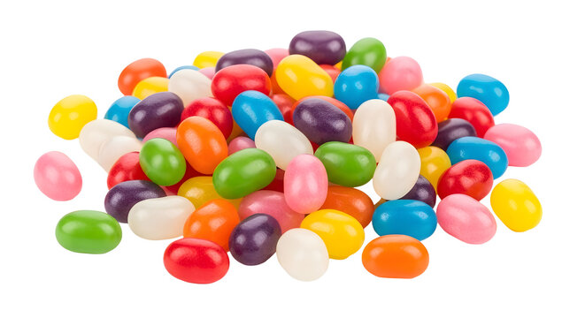 A pile of colorful jelly beans on transparent background