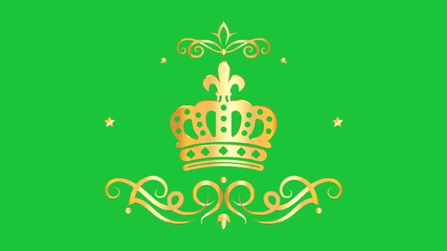 golden ornamental crown with decorative floral pattern on green background elegant royal design smooth animation for branding