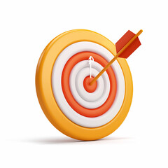 3D target icon with arrow, goal achievement, white isolated background