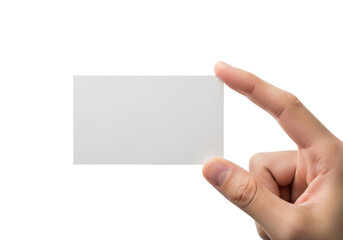 Fototapeta premium A hand holding an empty white card against a plain background.