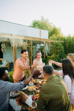 A group of friends at a set table