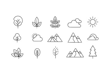 Fototapeta premium Minimalist Nature Vector Illustrations – Simple Line Art on Solid White Background
