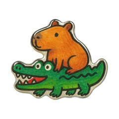 Obraz premium PNG Capybara riding cartoon crocodile