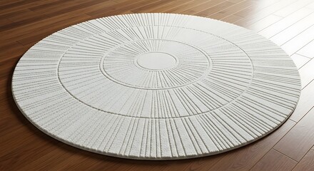 White Round Rug on Wooden Floor.