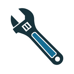 Obraz premium Vector of an adjustable wrench tool with blue highlights displayed