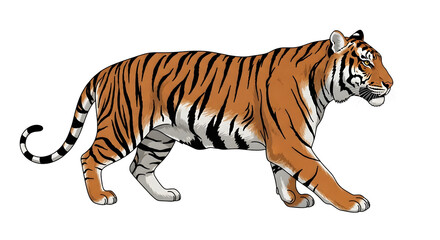 Fototapeta premium A tiger walking on a transparent background with a black backdrop