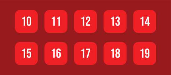 Red Background Numbers 10-11 set 10 11 12 13 14 15 16 17 18 19 &ndash; Numeric Typography Vector Illustration