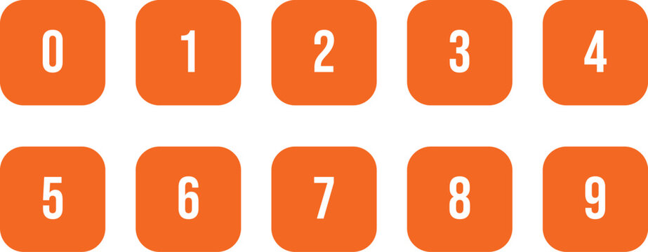 Orange Square Numbers 0&ndash;9 Set 0 1 2 3 4 5 6 7 8 9 &ndash; Numeric Typography Vector Illustration.eps