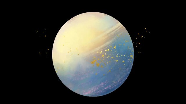 Colorful abstract planet floating in dark space with glowing particles creating dreamy cosmic fantasy atmosphere scene