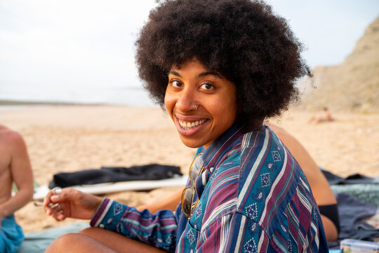 Beautiful black woman enjoying a beach