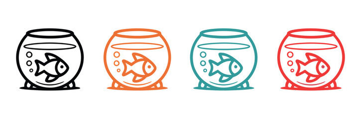 Fototapeta na wymiar Fish bowl icons with fish swimming inside, vector illustrations on white background, representing aquariums, pets, aquatic life, home decor, and professional digital or print design projects.