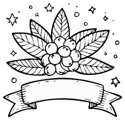 Hand drawn berries leaves and banner graphic element illustration with stars and circles
