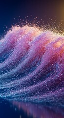 Fototapeta premium Vibrant colorful wave of sparkling particles on dark blue background abstract digital illustration
