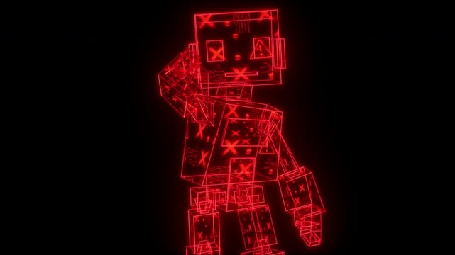 Red Neon AI Hacker Bot Pressing Virtual Button, Triggering Cyber Attack and Unauthorized Access Concept 2026