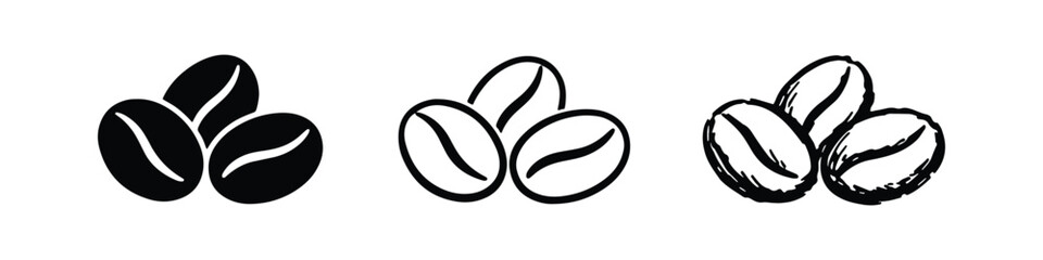 Coffee Beans Icon Set - Hand-Drawn Coffee Symbols for Cafe and Beverages