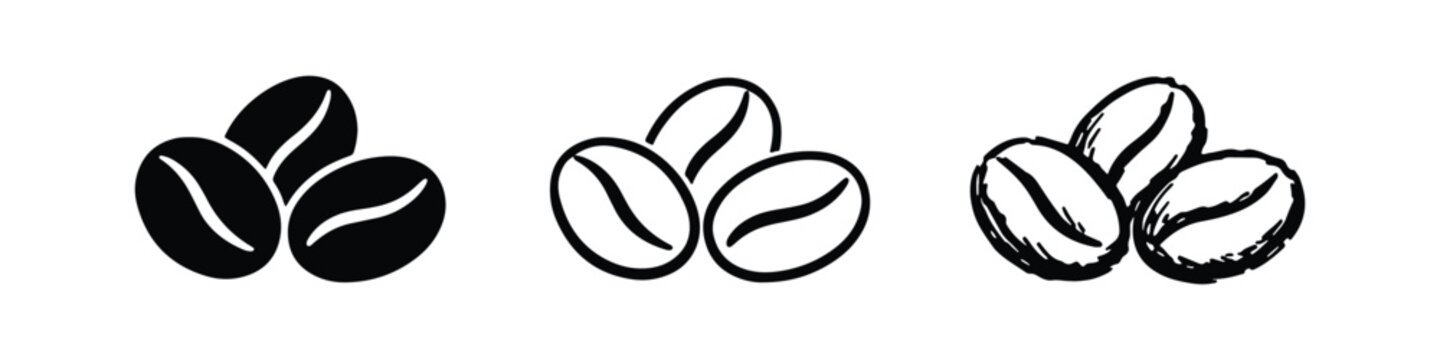 Coffee Beans Icon Set - Hand-Drawn Coffee Symbols for Cafe and Beverages