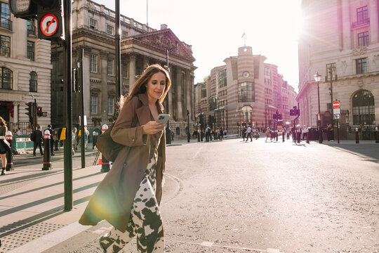 Woman walking in London city center