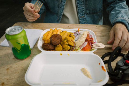 Turkish street food on wooden table