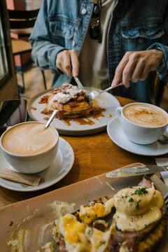 able with pancakes and eggs benedict