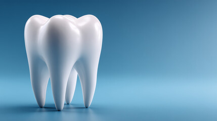 Tooth model on blue background in minimalist style  