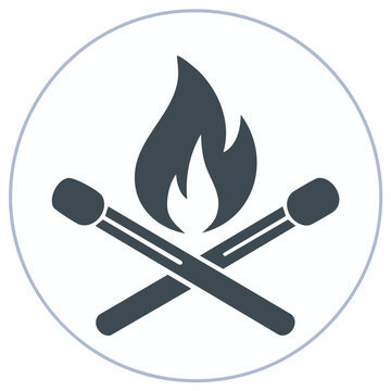 Fire and Matches Isolated Icon on White Background with Grey Outline